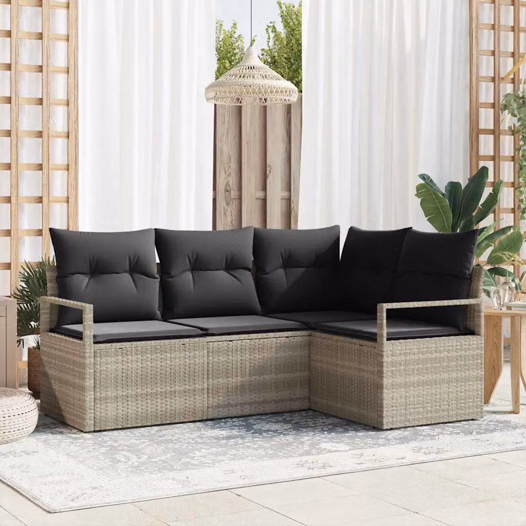Set di divani da giardino vidaXL in polyrattan grigio chiaro con cuscini inclusi – 1