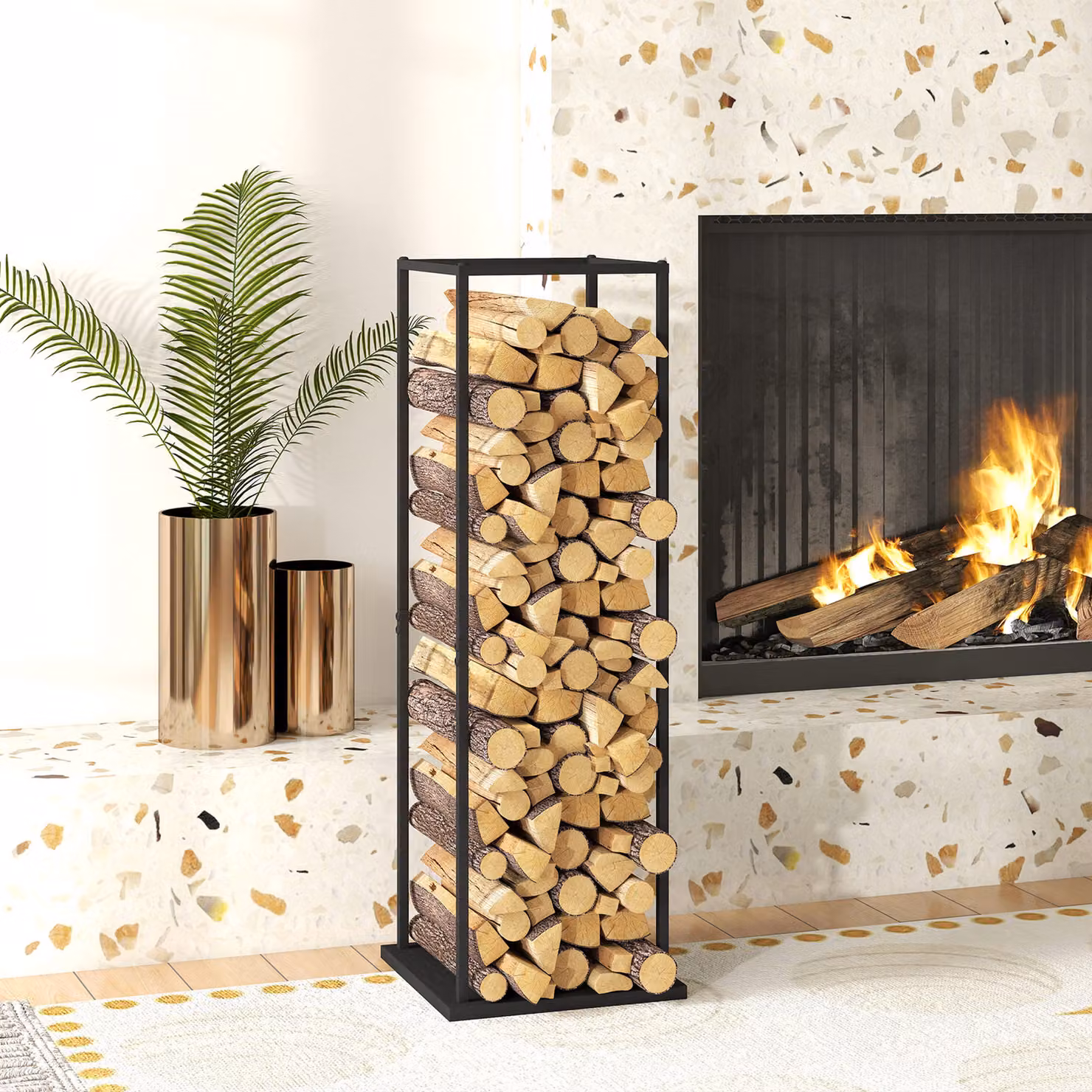 Portaragami metallico Outsunny con base rialzata, colore nero, L/P/H: 33 x 33 x 110 cm – 2
