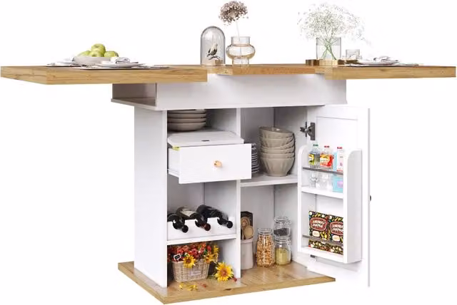 Tavolo da pranzo allungabile 110-140 x 80 x 75 cm in MDF e metallo per 4-6 persone con vani portaoggetti
