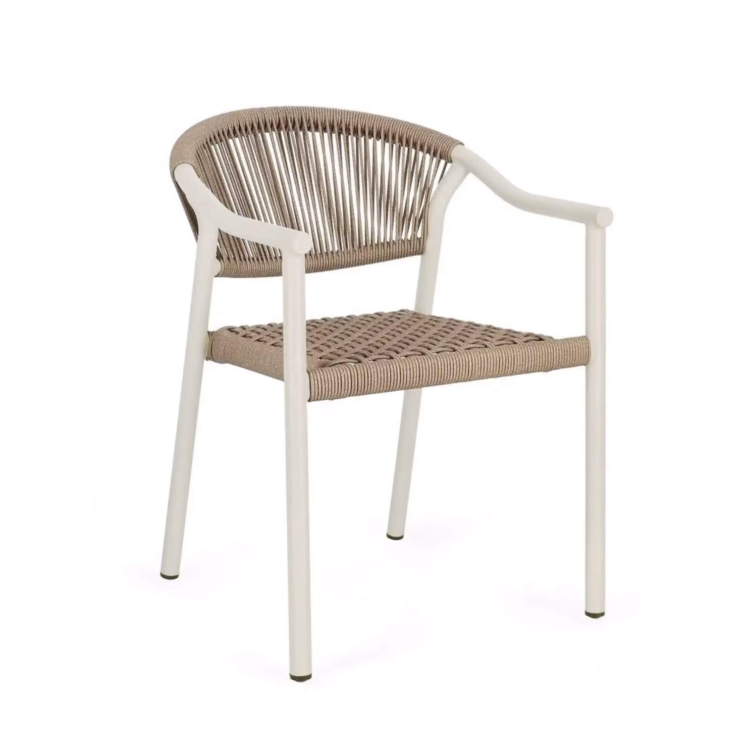 Set di 4 sedie con braccioli FORMENTERA in alluminio beige e fibra sintetica sabbia, impilabili