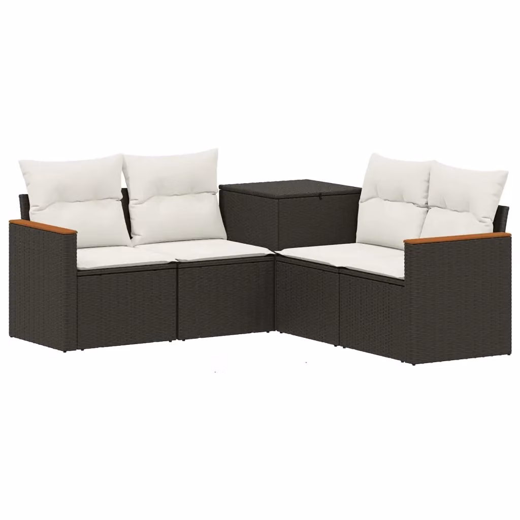 Set di divani da giardino a L vidaXL in polyrattan nero e bianco con cuscini inclusi – 2