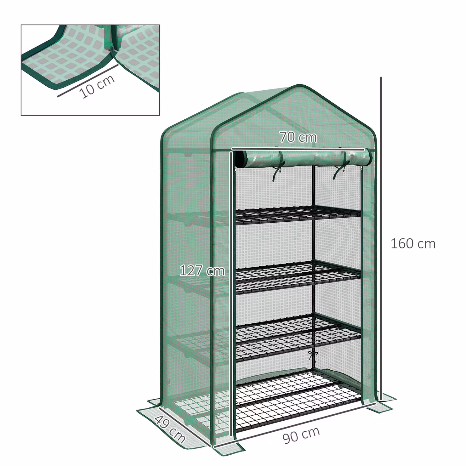 Serra da giardino per balcone Outsunny con 4 ripiani, struttura in acciaio zincato e telo in PE ad alta densità, verde, L 90 cm x P 49 cm x H 160 cm – 2