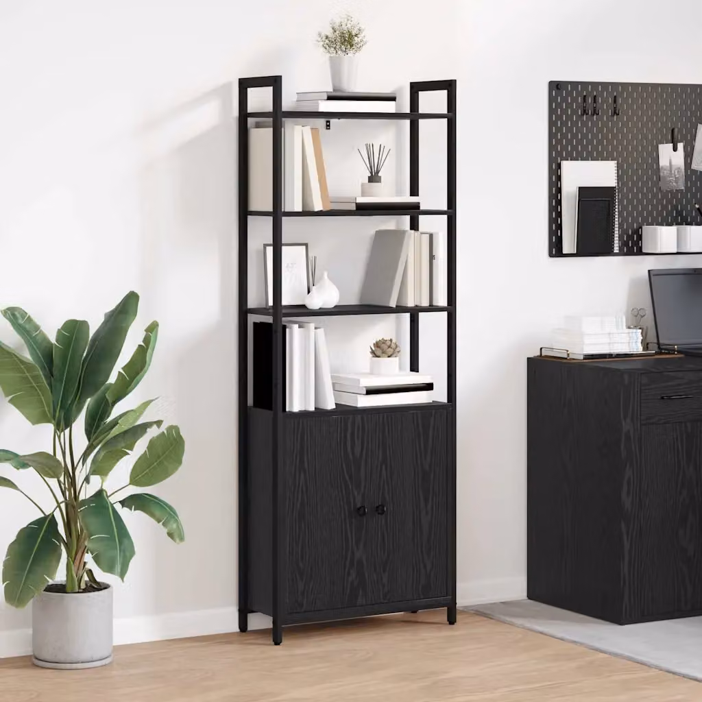vidaXL Armadio per Libri Industrial con 6 Livelli in MDF e Metallo, Colore Nero, L 60 x P 24 x H 161 cm