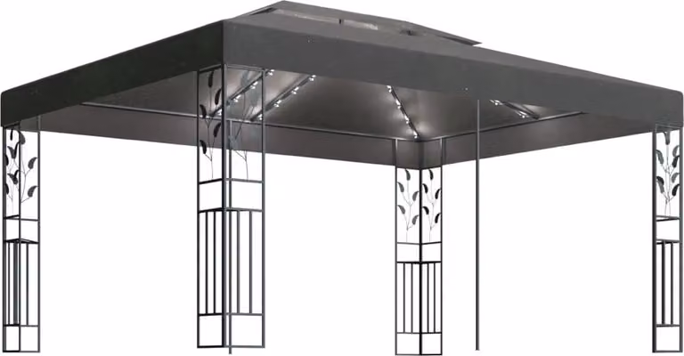 Gazebo con Tetto Doppio e Luci LED 3x4 m Antracite
