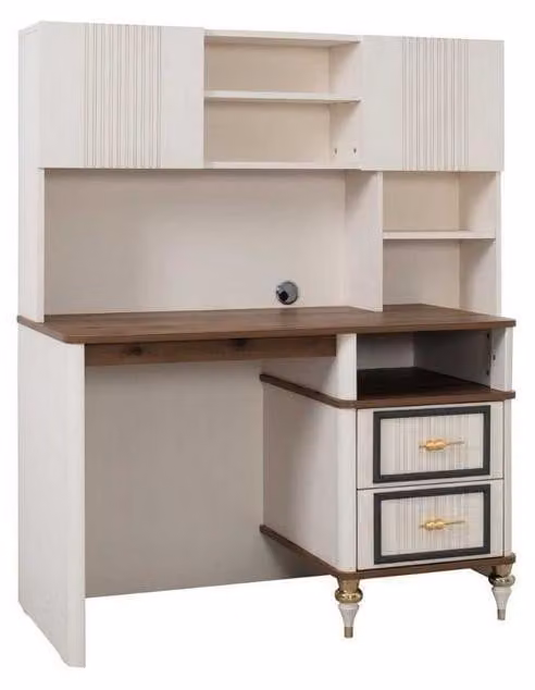 Schreibtisch Bürotisch Computertisch Beige Büromöbel Holz Tisch Regale