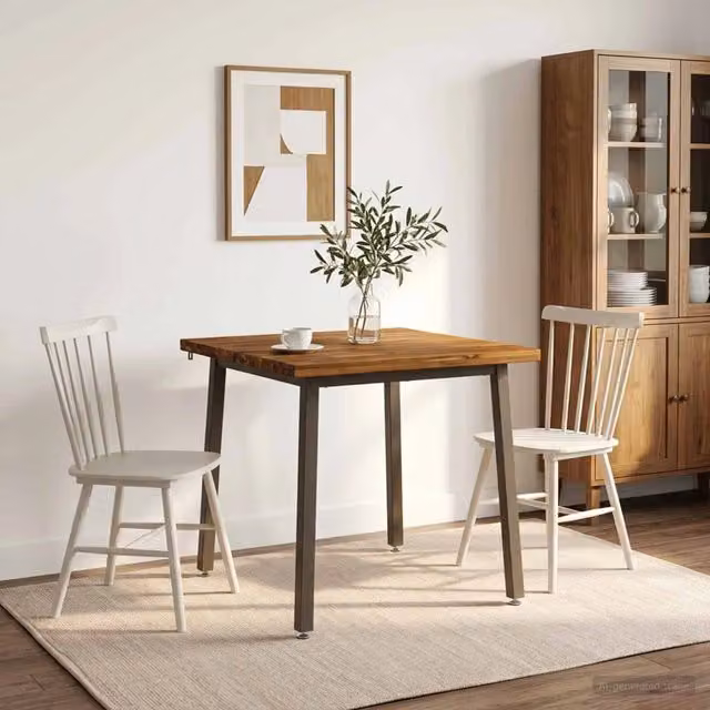Tavolo da pranzo quadrato in legno di acacia massello e metallo vidaXL, colore marrone, L 80 x P 80 x H 75 cm