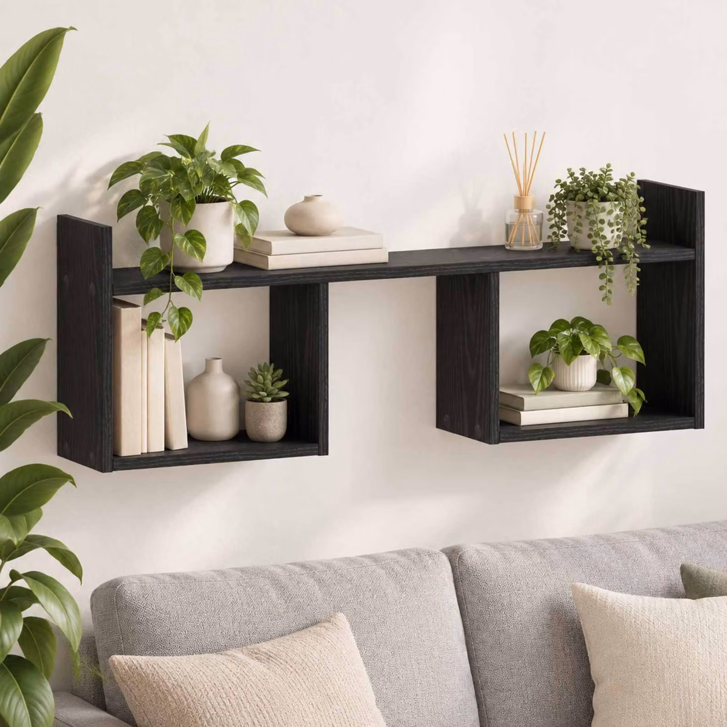 Scaffale da parete moderno vidaXL in legno nero L: 90 cm, P: 32 cm, H: 17 cm