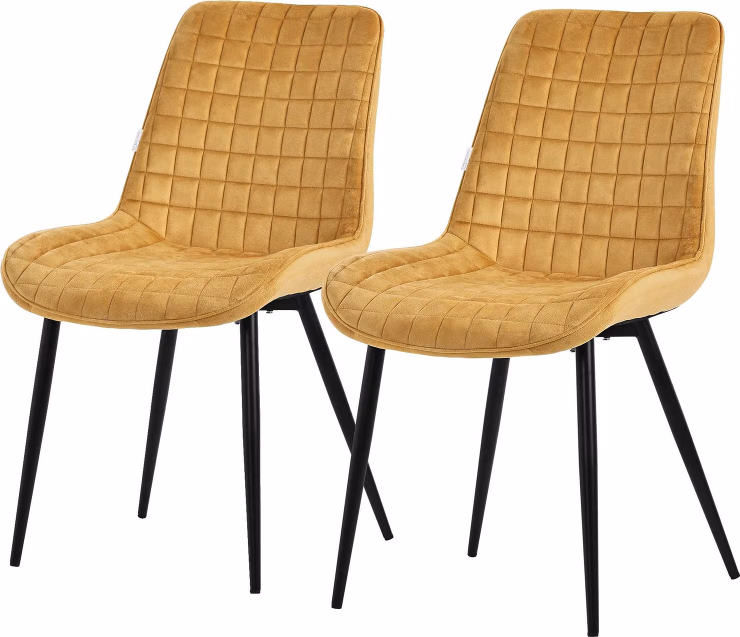 Set di 2 sedie da pranzo ML-Design, giallo senape, seduta in velluto con gambe in metallo nero, sedie da cucina con schienale
