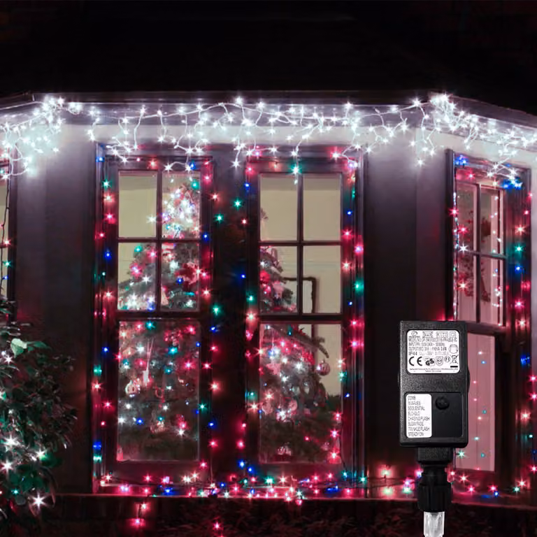 Ikodm, catena luminosa effetto pioggia di neve, 200 LED bianco freddo, lunghezza 5 metri, tenda luminosa, 31 V, grado di protezione IP44, 8 modalità con memoria, ideale per Natale