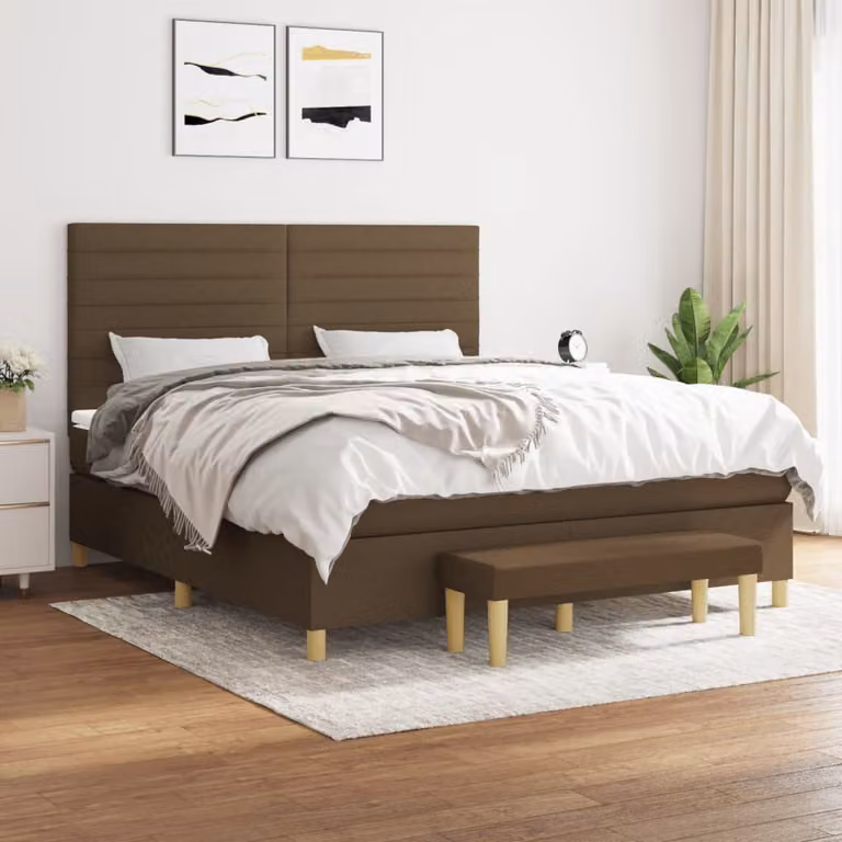 vidaXL Giroletto a Molle Ibrido con Materasso in Tessuto Marrone e Bianco L/P/H: 160 x 200 x 128 cm