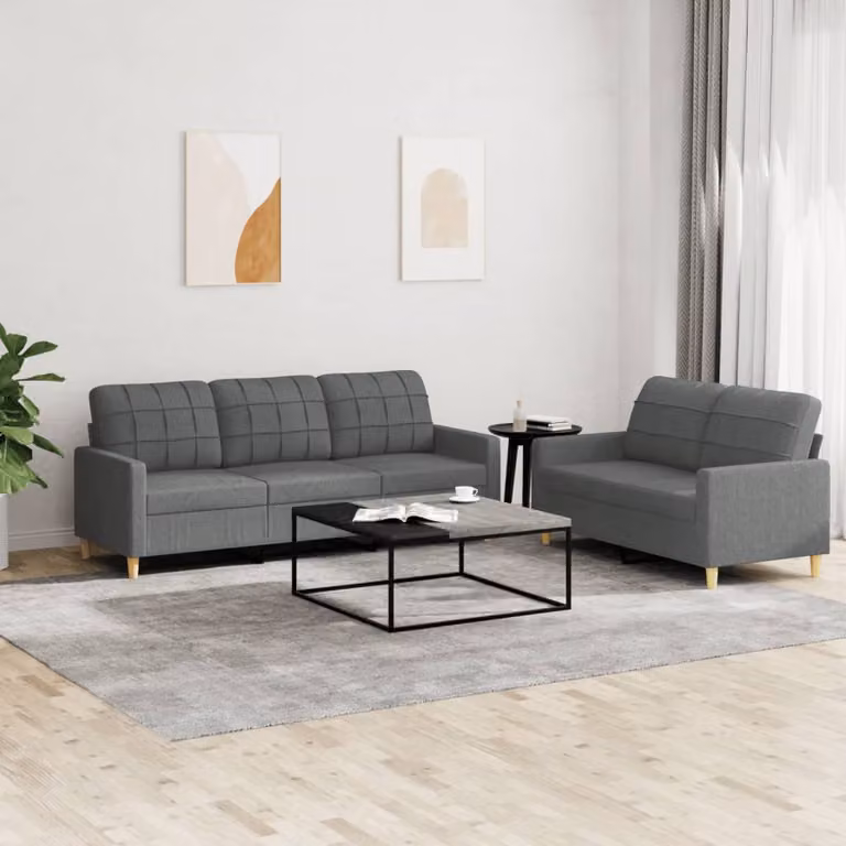 vidaXL Set di 2 Divani Moderni in Tessuto Grigio con Cuscini e Struttura Imbottita