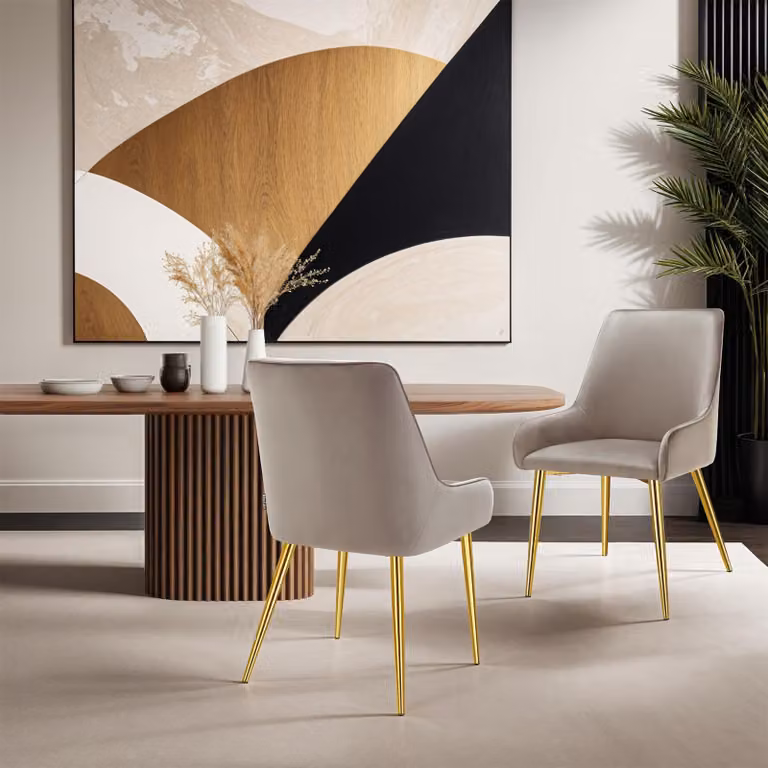 Set di 4 sedie imbottite in velluto beige stile scandinavo TecTake GmbH per cucina e soggiorno