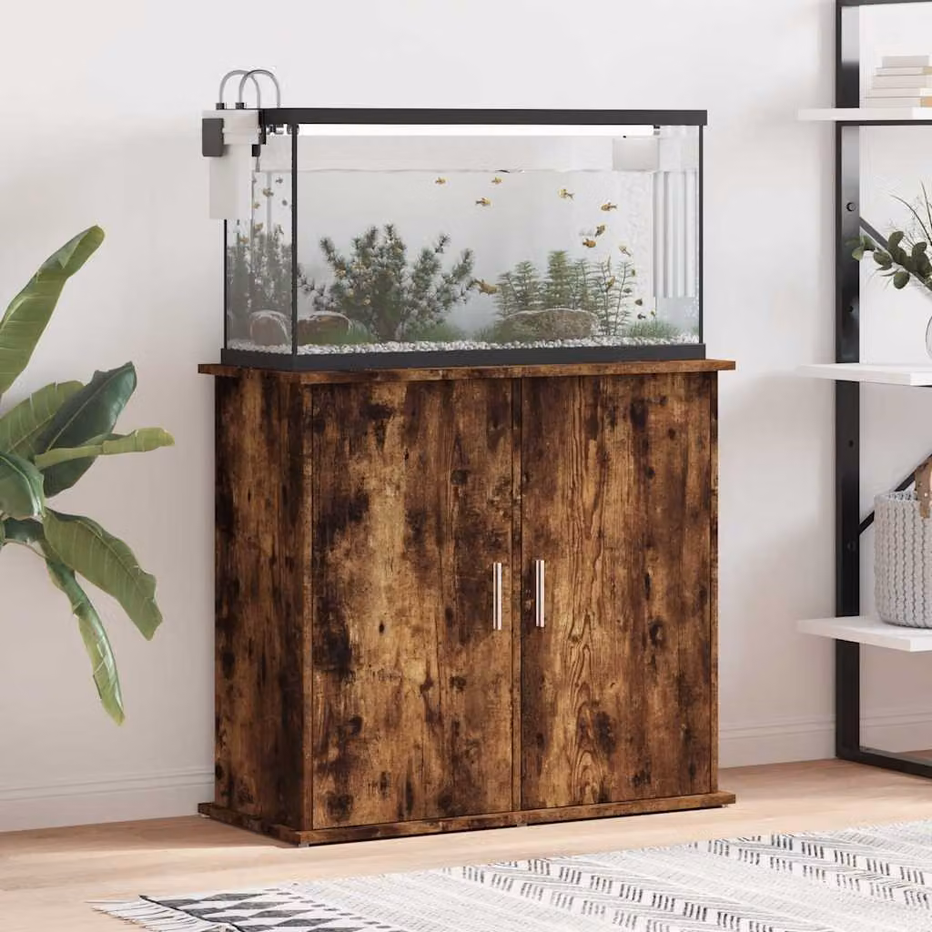 vidaXL Supporto Acquario Moderno in Legno Rovere Fumo con Ante a Battente, L/P/H: 81 x 36 x 73 cm