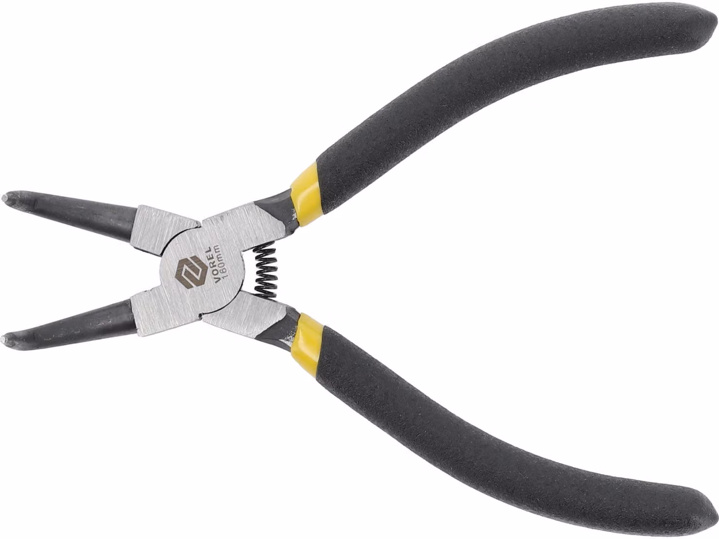 Pinza a becchi curvi per anelli di sicurezza interni, 160 mm, cromata