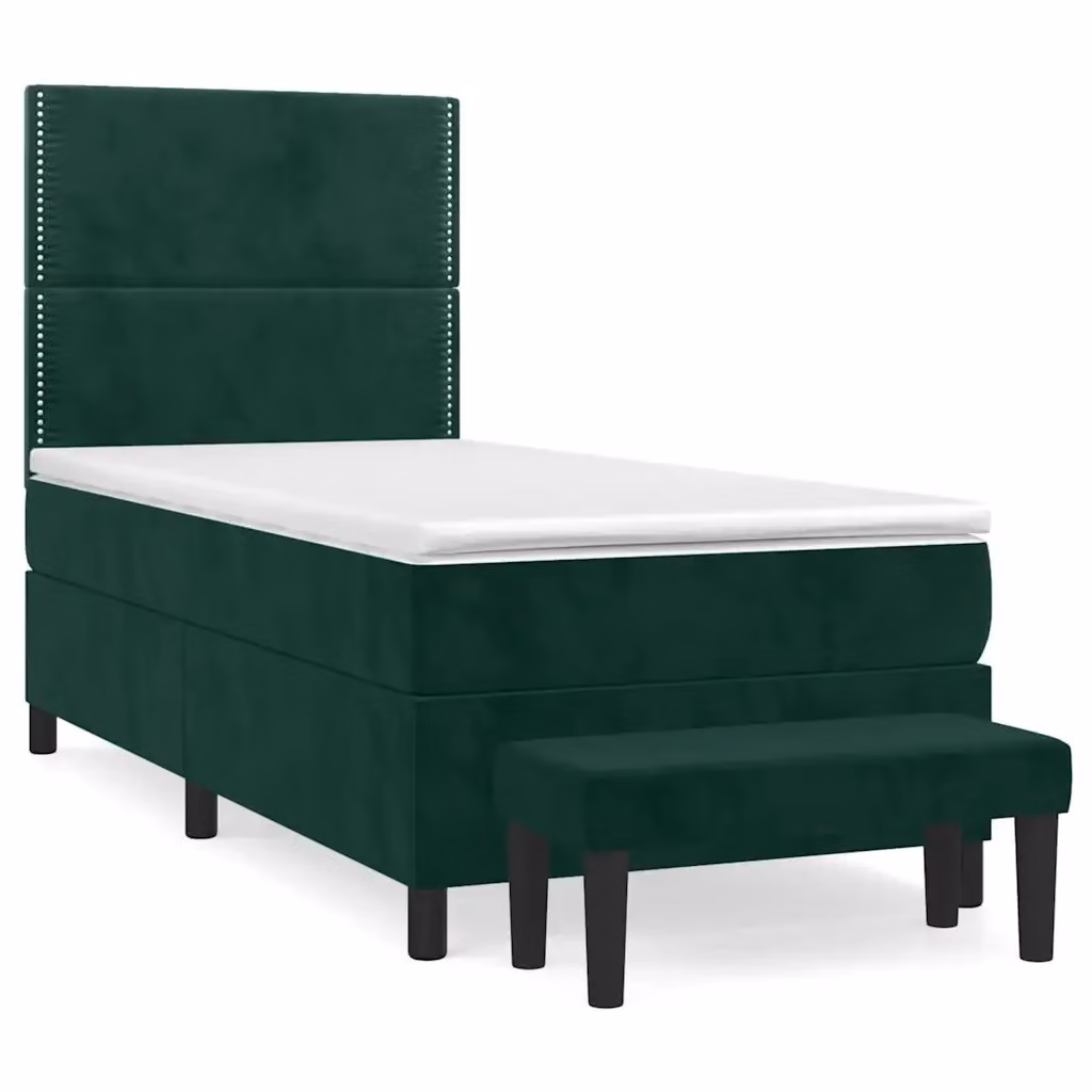 Letto Ibrido con Giroletto a Molle e Materasso vidaXL in Velluto Verde Scuro e Bianco L/P/H: 203 x 100 x 128 cm – 2