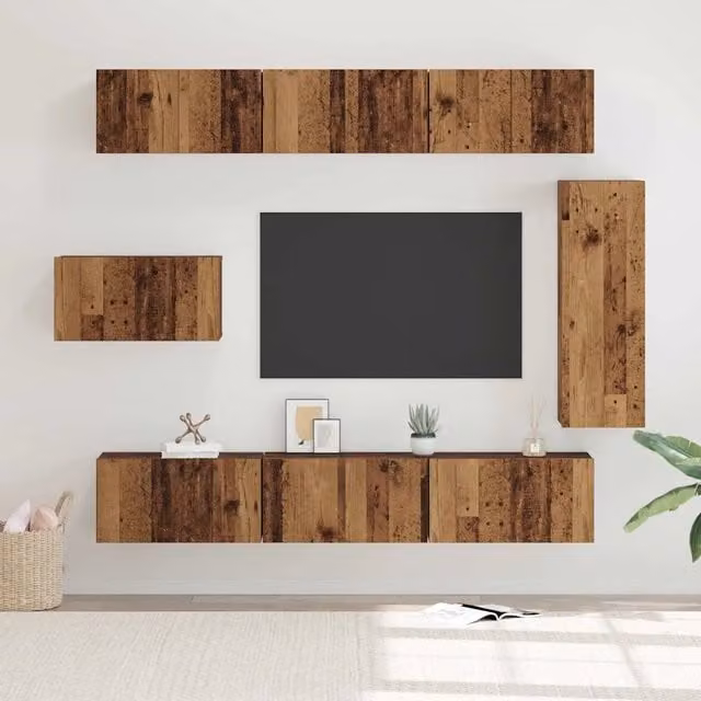 Set mobile TV 8 pz-Set di 8 Credenza per TV Legno vecchio Legno multistrato 567255