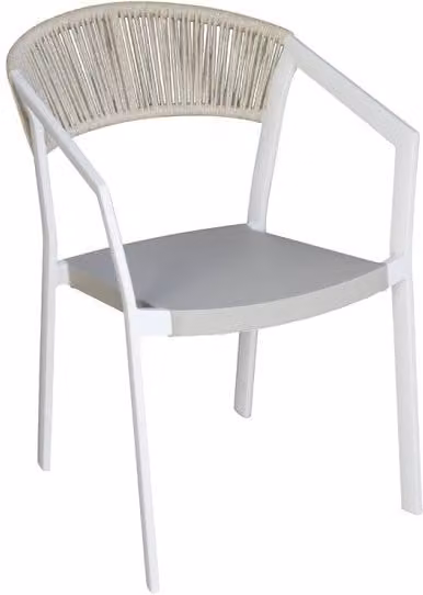 Sedia Cagliari Contract Moia in Alluminio Bianco con Schienale in Wicker Canapa e Seduta in Textilene Coffee