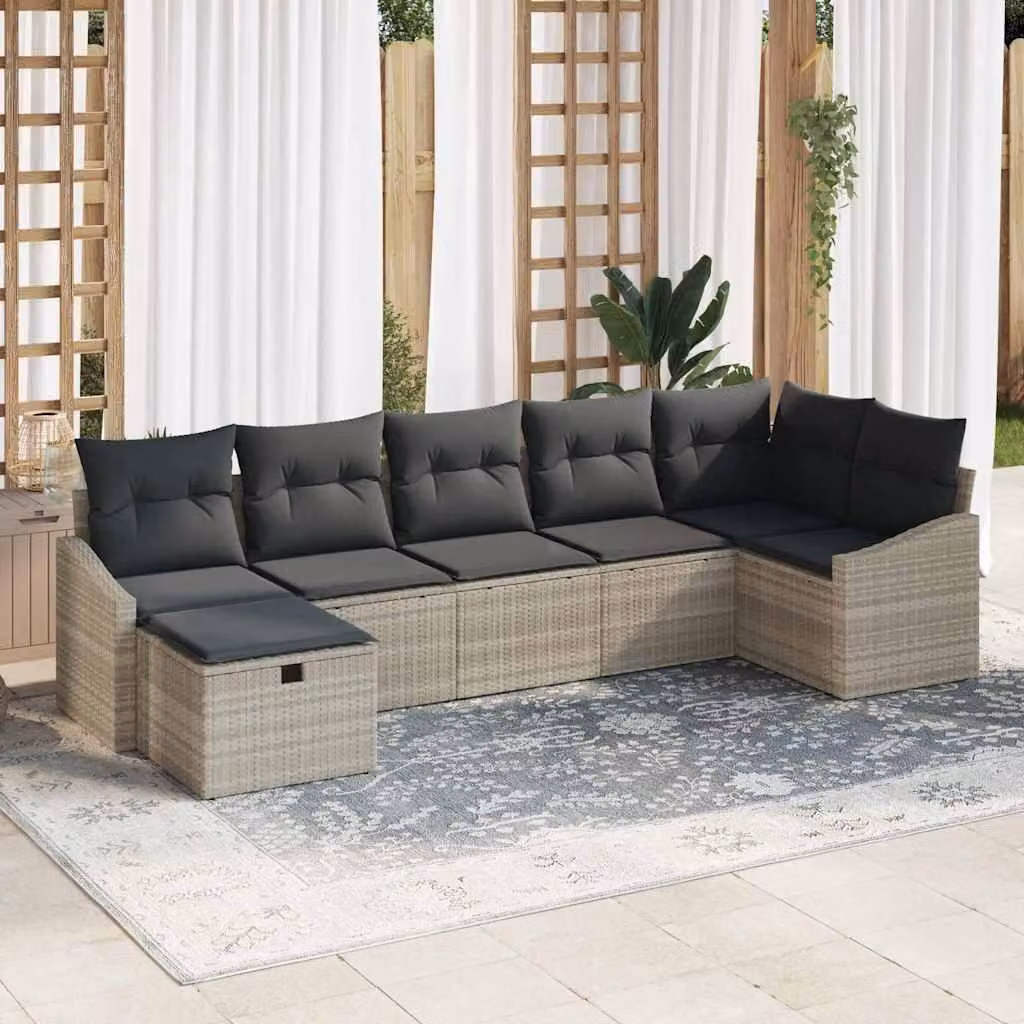 Maison Exclusive - Set di divani componibili, 7 pezzi, grigio chiaro, rattan sintetico