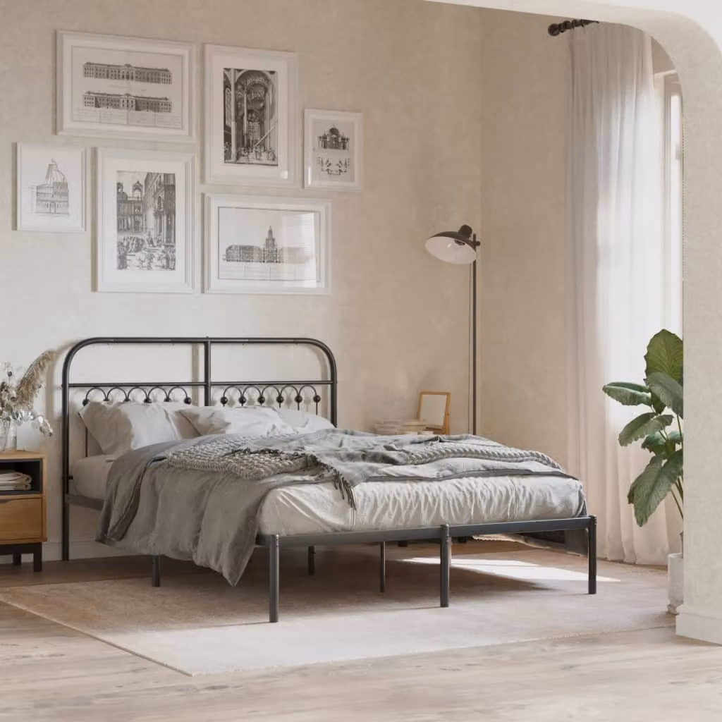 vidaXL Giroletto con Testiera in Metallo Nero L: 142 cm, P: 196 cm, H: 100 cm