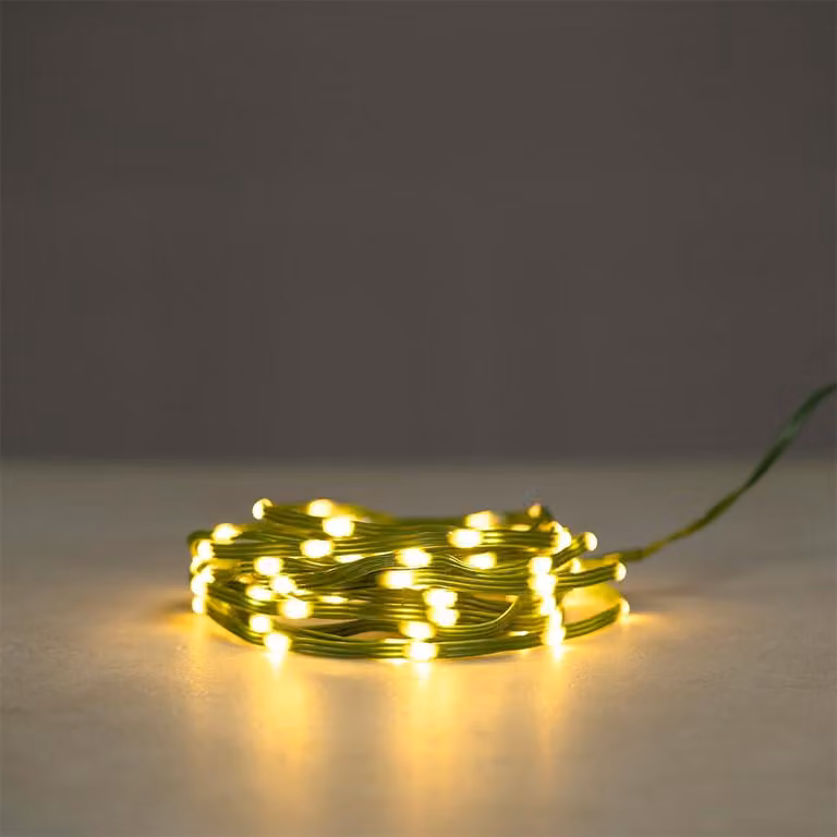Catena luminosa a LED micro, luce bianco caldo, 100 LED, con timer, per interni ed esterni