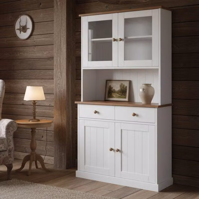 Madia Pattada DMORA con 2 cassetti, colore bianco e rovere, L 90 cm, P 45 cm, H 190 cm – 1