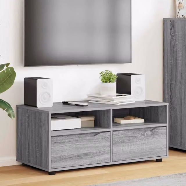 Mobile TV moderno vidaXL in legno multistrato grigio, L 100 x P 48 x H 43 cm – 1