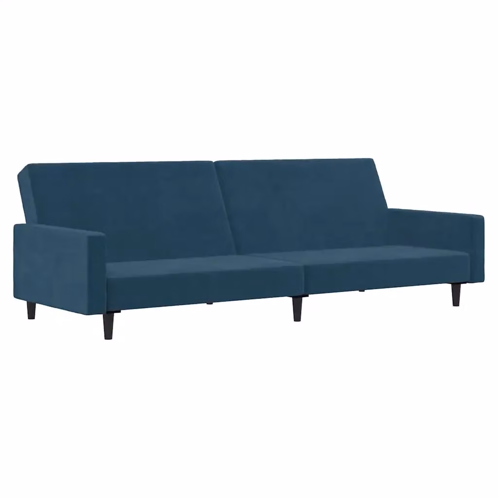 Divano Letto Click-Clack Moderno vidaXL in Velluto Blu con Struttura in Legno Solido – 2