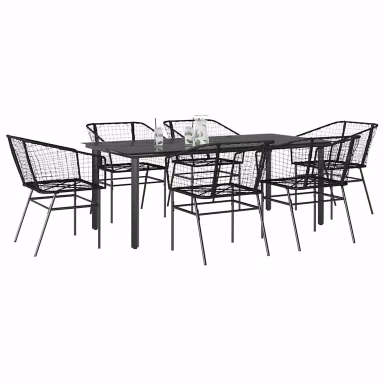 Set Pranzo da Giardino vidaXL in Polyrattan e Vetro Nero, 7 Pezzi