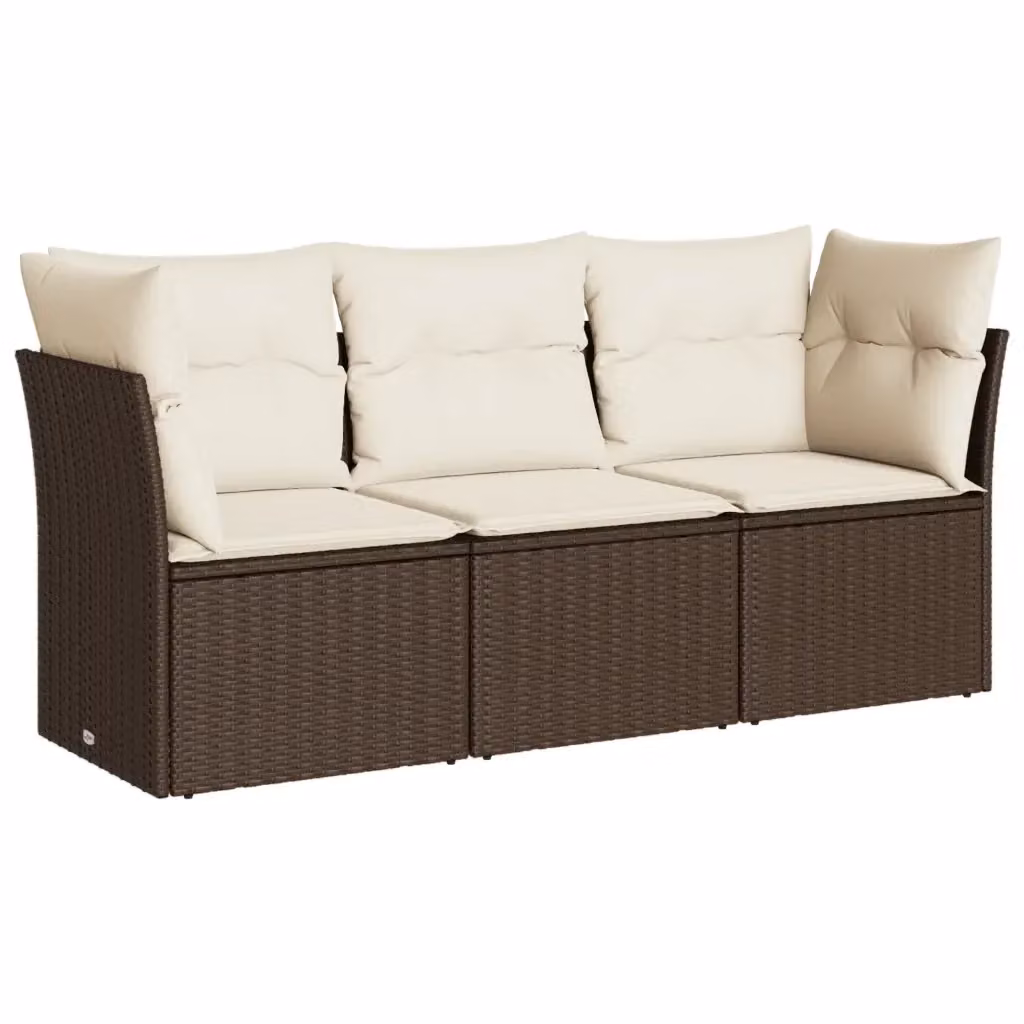 vidaXL Set Divano da Giardino a L con Cuscini Marrone e Bianco in Polyrattan e Metallo – 2