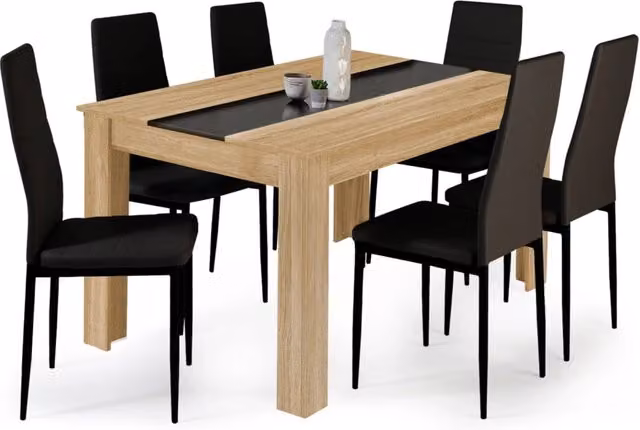 IDMarket - Tavolo da pranzo GEORGIA 140 cm in finto faggio e nero e set di 6 sedie ROMANE nere