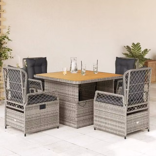 Set da Pranzo da Giardino 5 pz con Cuscini in Polyrattan Grigio 3262915