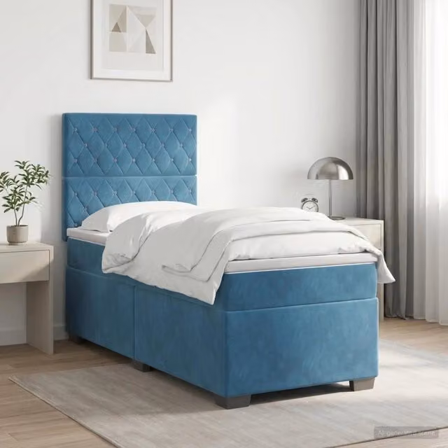 Letto box spring con materasso a molle insacchettate vidaXL in velluto blu, L/P/H: 90 x 200 cm
