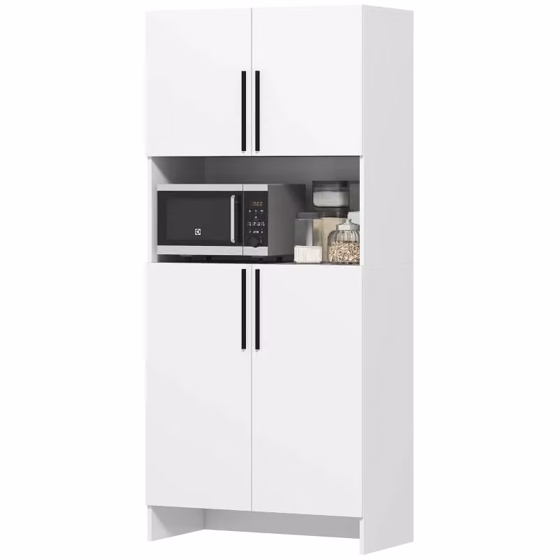 Credenza moderna in legno MDF con ante a battente e ripiani interni per cucina o soggiorno, L: 79 cm, P: 40 cm, H: 175 cm, bianco o nero