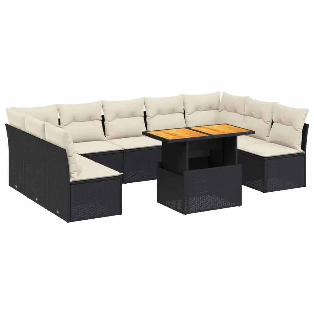 vidaXL Set Divani da Giardino a L in Polyrattan Nero con Cuscini e Tavolino da Esterno – 2