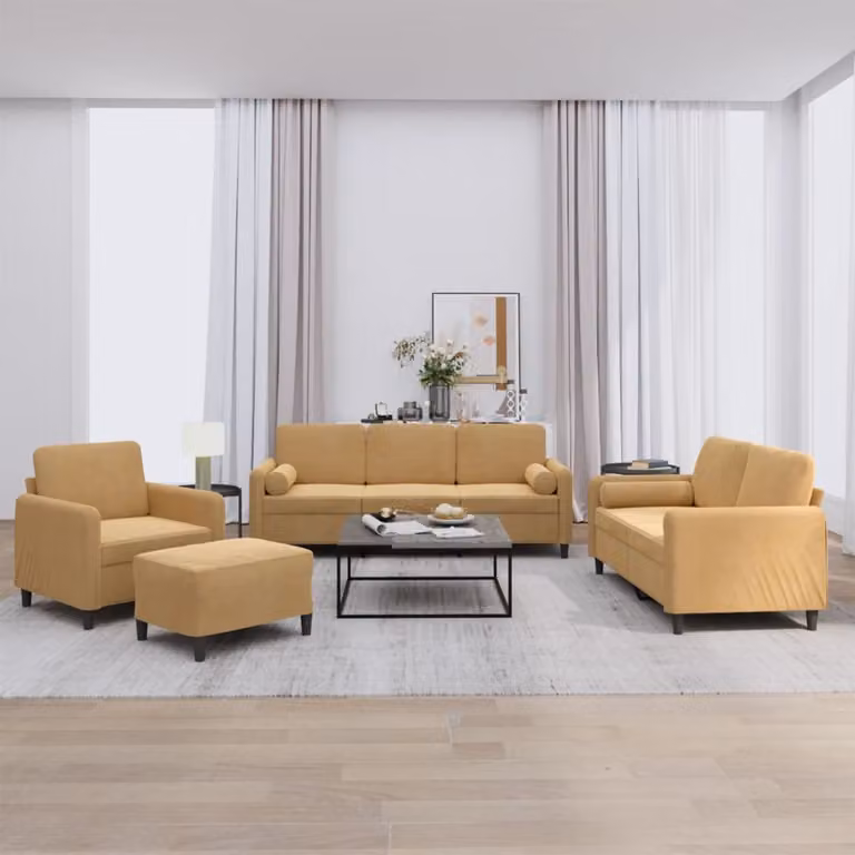 Set di Divani 4 pz con Cuscini Marrone in Velluto