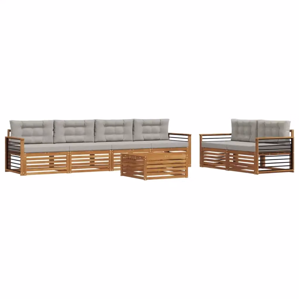 Set di divani da esterno vidaXL a forma di U composto da 7 pezzi in legno di acacia con cuscini grigi e tavolino da giardino – 2