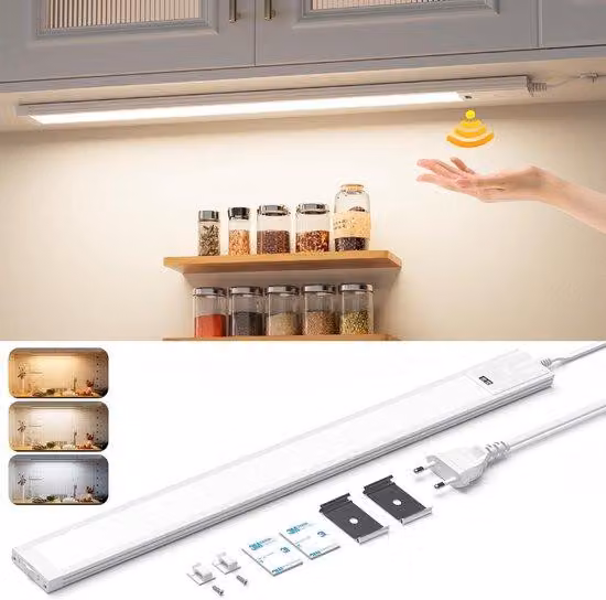 Lampada LED da incasso sottobanco dimmerabile, 41 cm, lampada da cucina con sensore tattile, 3 temperature di colore, strisce luminose ultrasottili e luminose per mobili da cucina