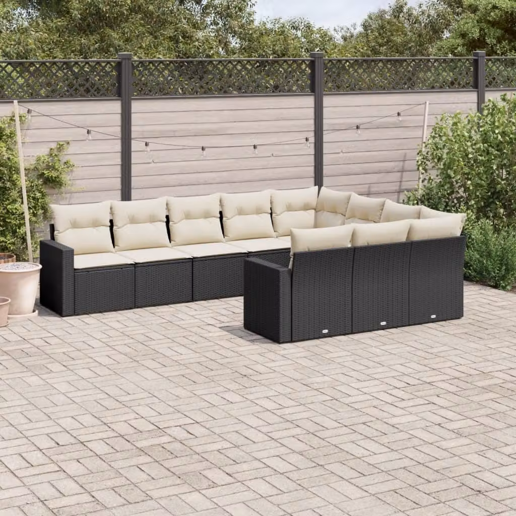 Maison Exclusive - Set da giardino 10 pezzi con cuscini in polyrattan nero