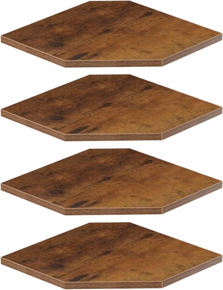 Set di mensole angolari, composto da 4 pezzi, profondità 30 cm, colore marrone ruggine, ideale per la decorazione della parete