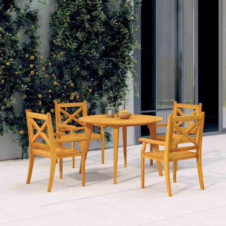 Set di 4 sedie da pranzo per esterni vidaXL in legno di acacia oliato grigio e marrone con braccioli