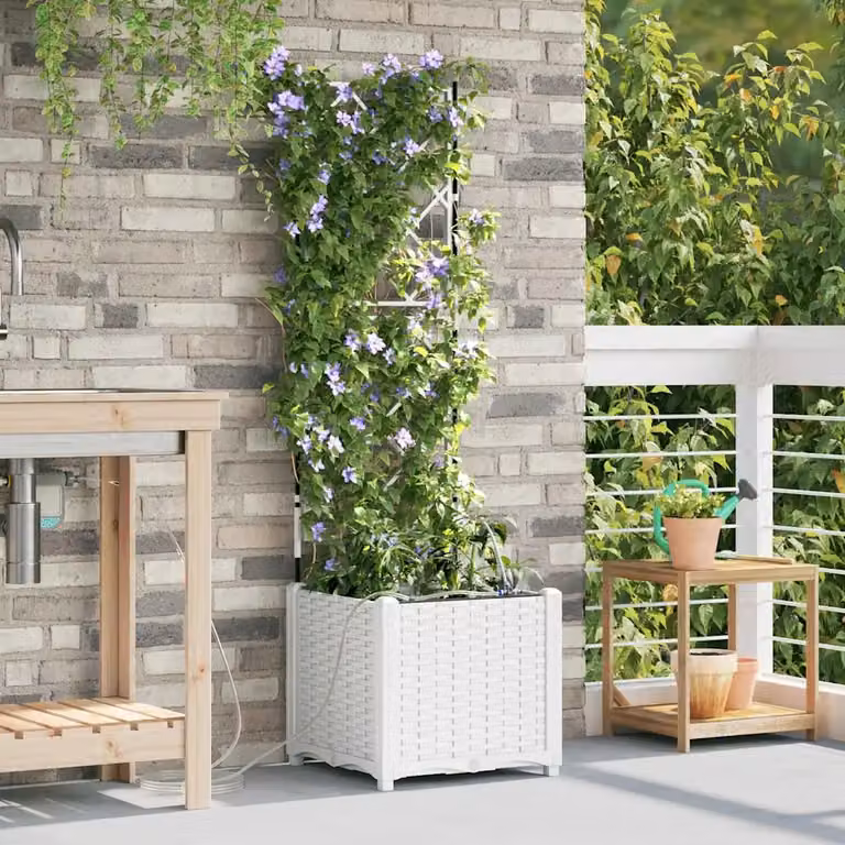 Vaso da giardino ornamentale vidaXL in plastica, Bianco, L/P/H: 40 x 40 x 142 cm