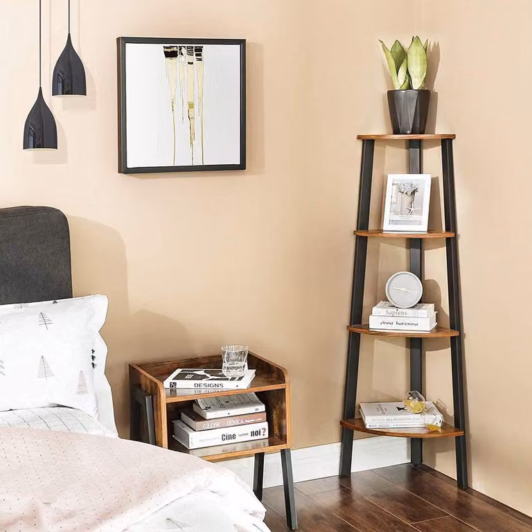 Scaffale a parete con 4 ripiani – scaffale industriale – colore marrone e nero vintage – dimensioni 34 x 125 x 34 cm