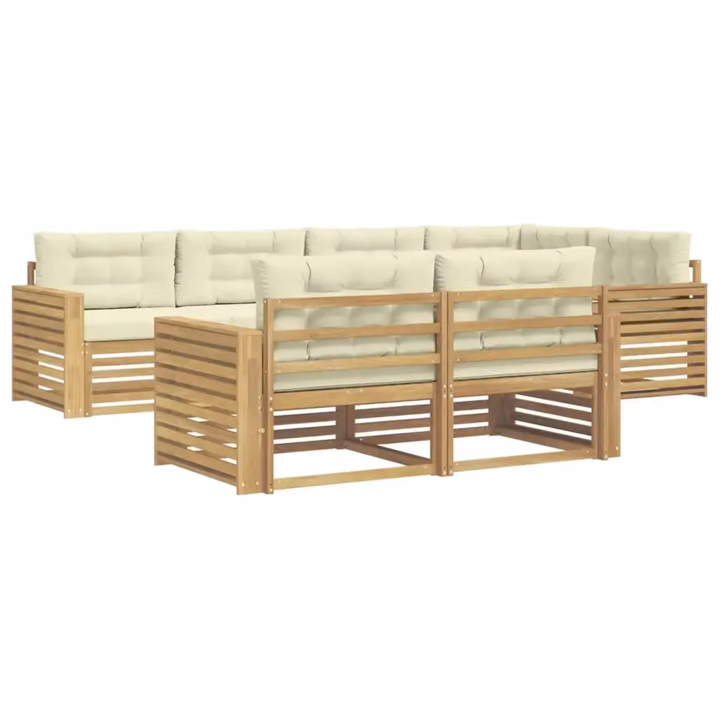 Set di divani da esterno a L vidaXL in legno di acacia con cuscini Bianco e Beige – 2