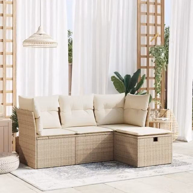 Set Divano da Giardino 4 pz con Cuscini Beige in Polyrattan 3325254