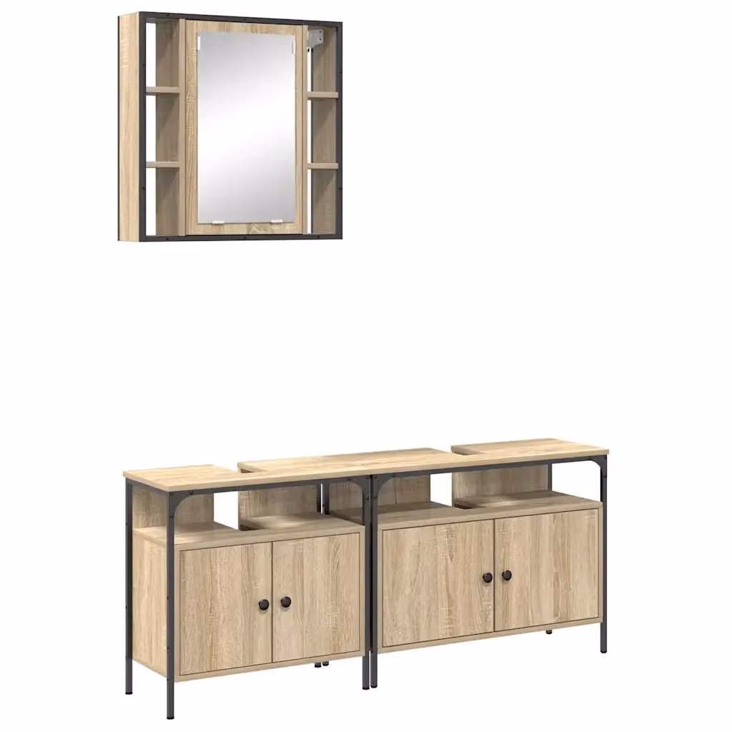 Set di mobili per il bagno vidaXL composto da mobile lavabo e armadietto con specchio in legno e metallo, marrone e nero, L: 80 cm, P: 30 cm, H: 60 cm – 2