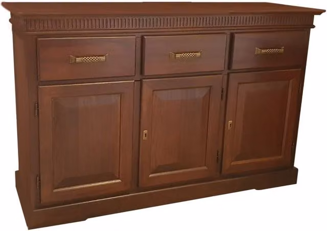 Madia credenza classica a 3 porte in legno color noce Mobili 2G L: 150 cm, P: 47 cm, H: 96 cm