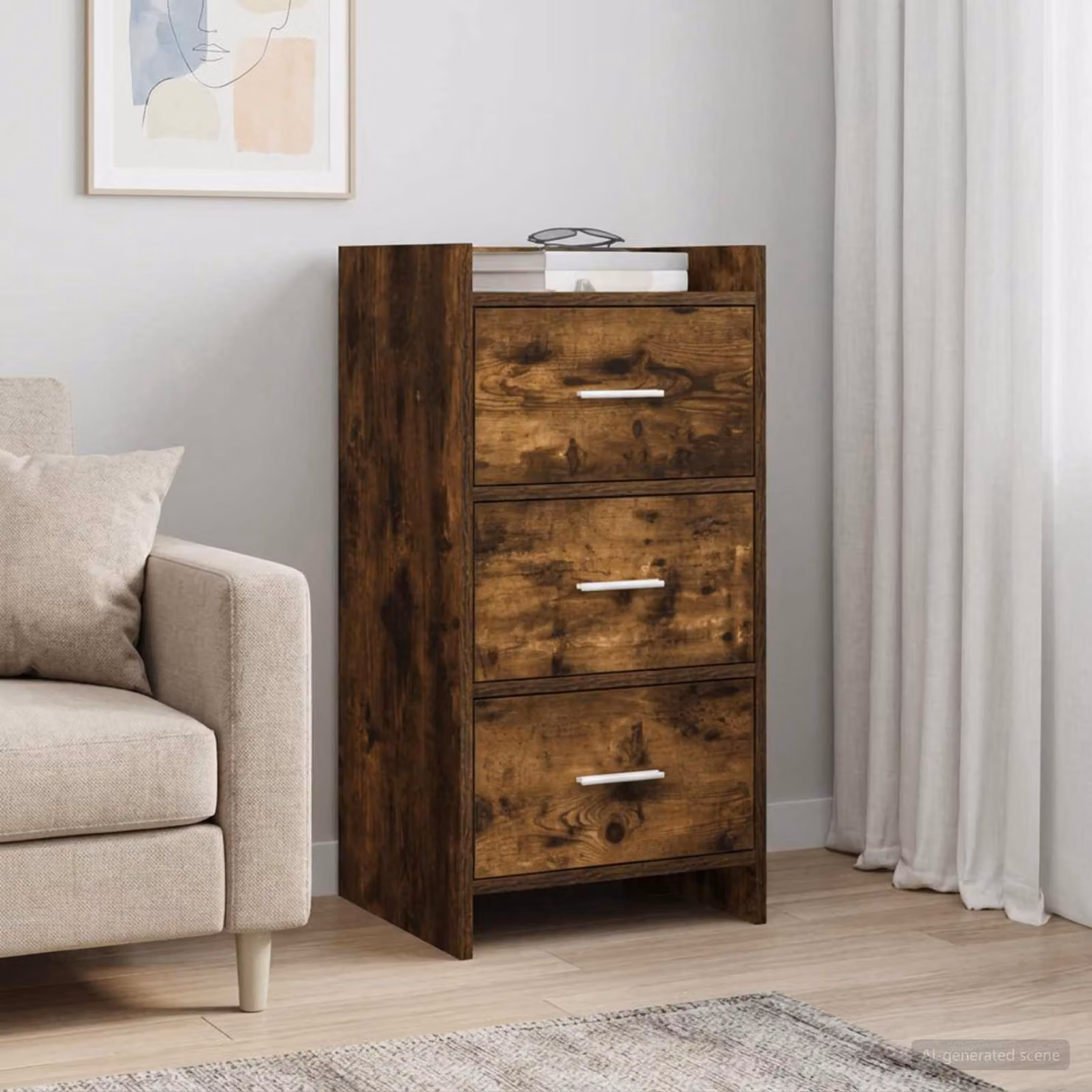 Credenza moderna vidaXL in legno ingegnerizzato e metallo, colore rovere fumo, L 40 cm x P 36 cm x H 80 cm