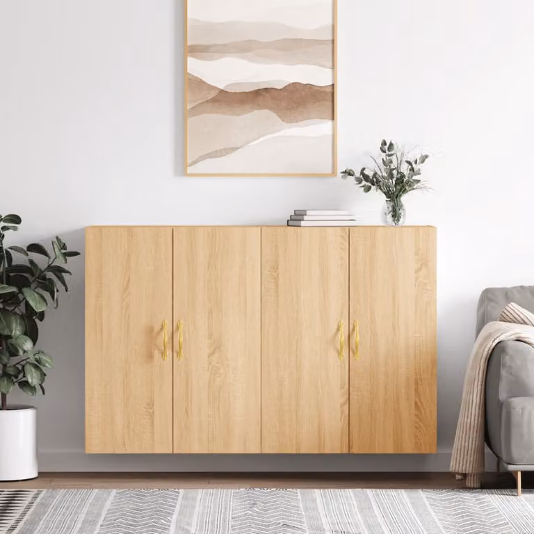Set di 2 mobili a parete moderni vidaXL in legno color rovere con finitura opaca, L: 69,5 cm, P: 34 cm, H: 90 cm