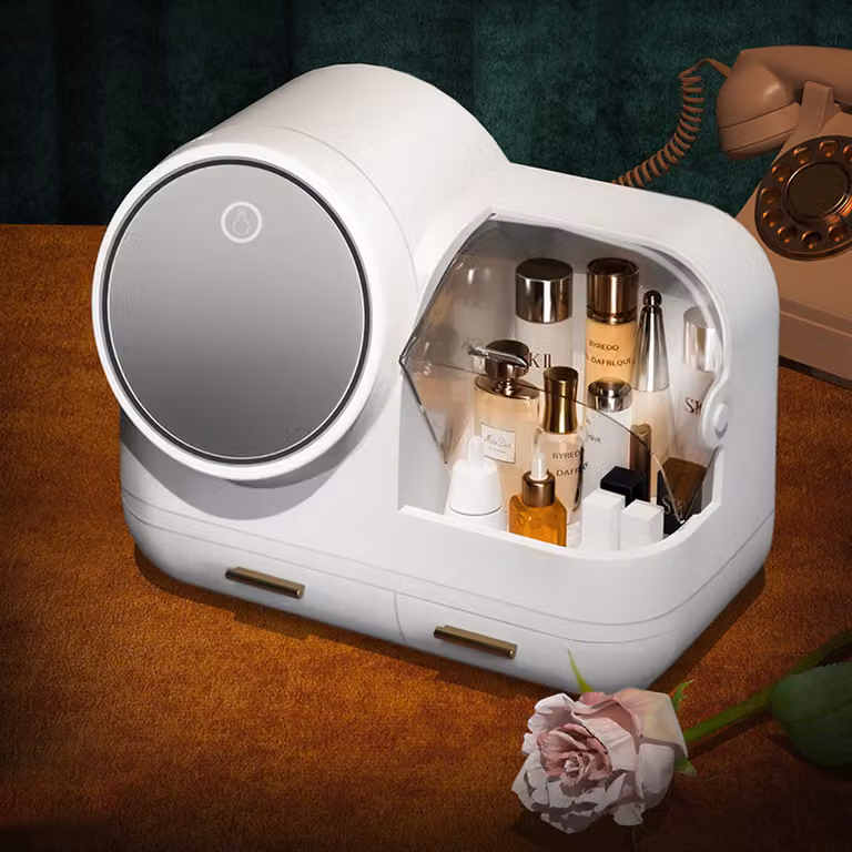 360Home Organizzatore cosmetico a LED per il trucco, contenitore per il make-up bianco