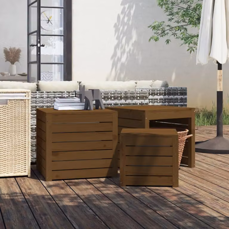 Set di 3 cassette da giardino vidaXL in legno massello di pino, colore marrone rustico